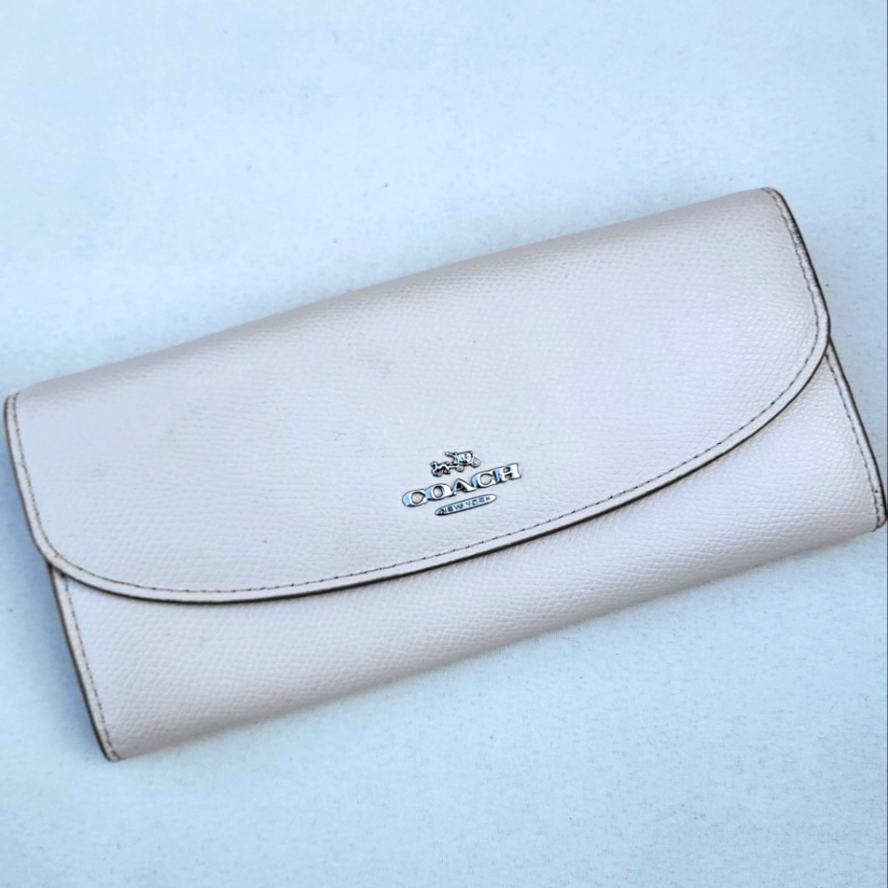 COACH White Leather Snap Wallet Blue White Roses Badlands Floral Pop F53154
